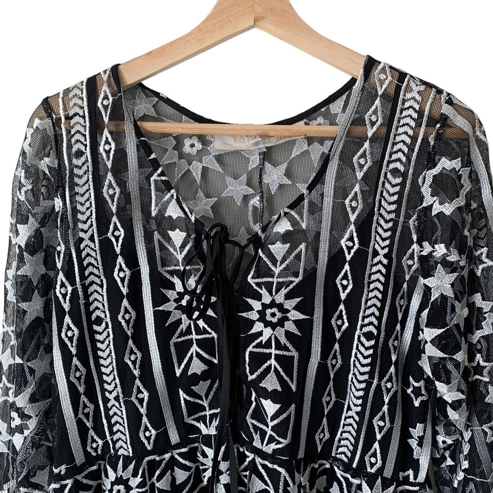 JEN'S Pirate Booty Fortune Mini Dress Black White Lace Sheer Embroidered Size M - Picture 3 of 12